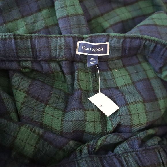 Club Room 100131950 Men's Sz 2XL Navy/Green Plaid 2-Piece Flannel Pajama Set - Picture 6 of 9